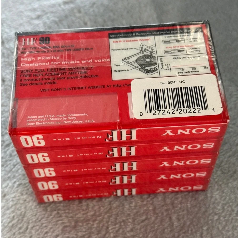 Sony HF 90 High Fidelity Audio Cassette Tapes 5-Pack Sealed Normal‎ Bias